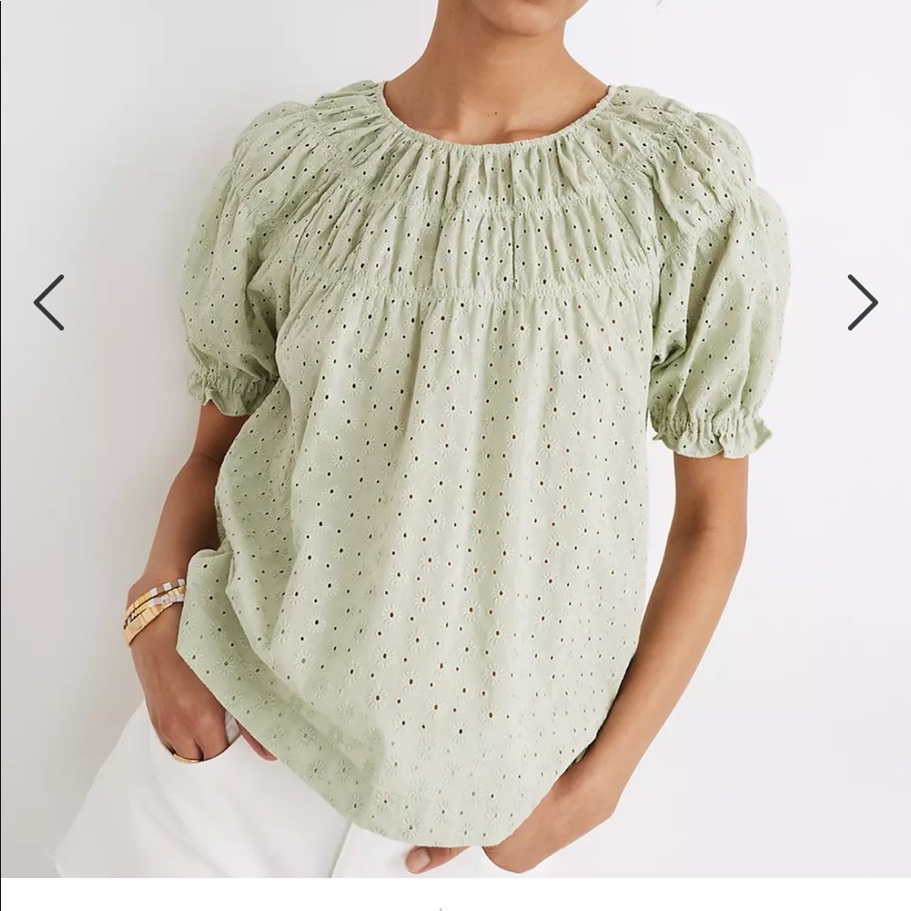 *NEW* Madewell Daisy Embroidered Shirred Puff Sleeve Top